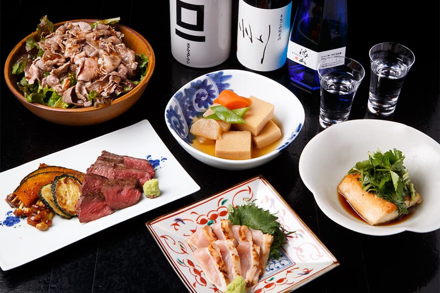 小布施 寄り付き料理 蔵部のディナーメニューと桝一のお酒